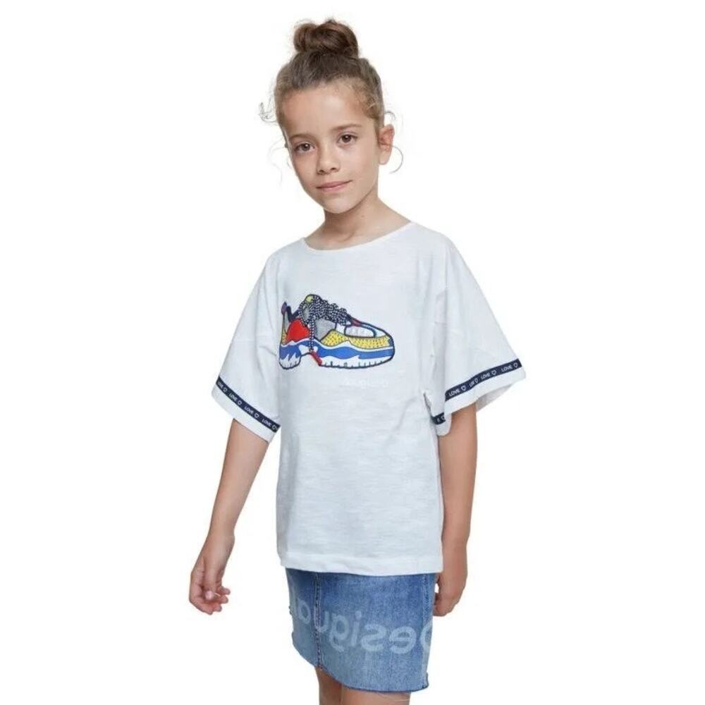 Desigual White Cotton‎ T-Shirt Sneaker Laces Girl’s Size 9/10